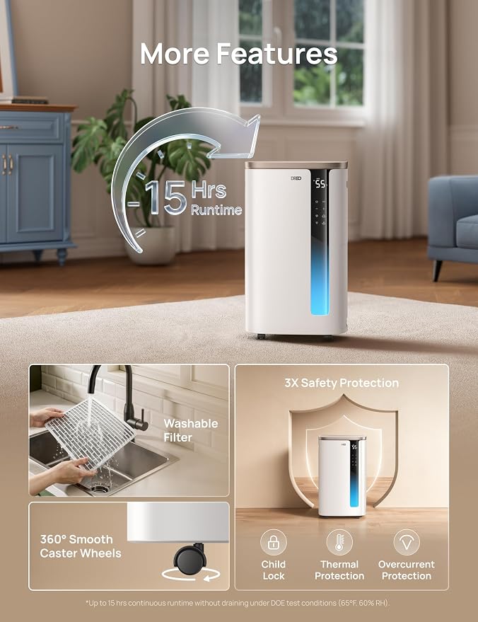 DREO Max 73 Pint Smart Dehumidifier, 7L Large Water Tank, Quiet 42dB - Image 9