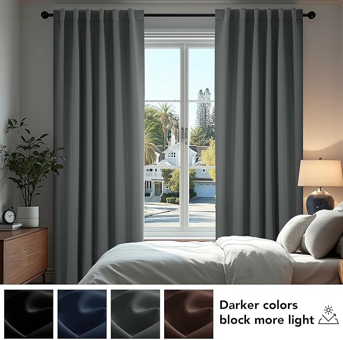 Deconovo Blackout Curtains, Thermal Insulated, W70 x L63 2 Panels, Back Tab, Machine Washable, Room-Darkening Drapes for Bedroom/Living Room Dark Grey