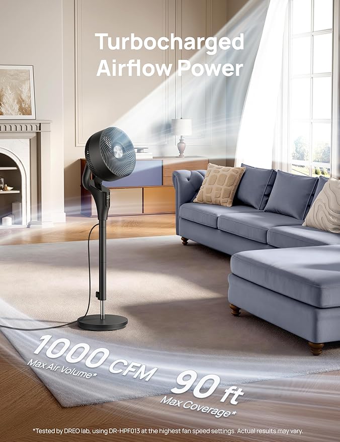 DREO Fan for Bedroom, 2026 Upgraded, 90ft Airflow, 20dB Quiet Fan, 90° - Image 3