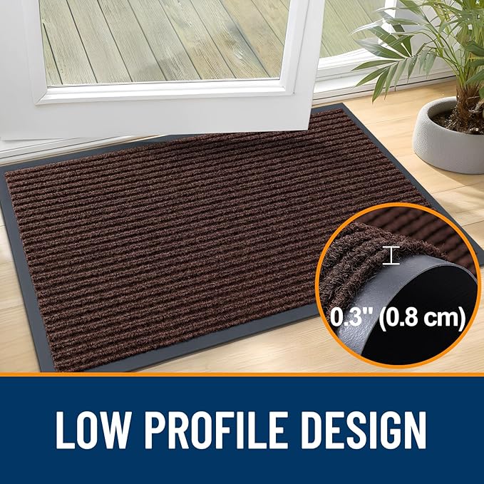 OLANLY Front Door Mat Indoor Outdoor Entrance, Waterproof Heavy Duty Doormat, Fade Resistant, Low Profile, Easy Clean Patio Porch Welcome Floor Mats for Entry, 40x32, Brown