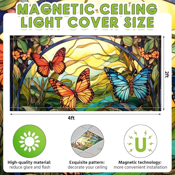 Glooglitter 4 Pcs Butterfly Fluorescent Light Covers 4 x 2 ft Stained Glass - Image 8
