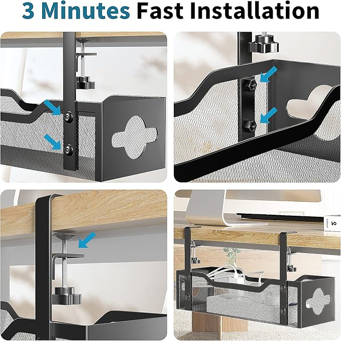Under Desk Cable Management Tray Black, Litwaro Cable Management Under Desk No - Image 6