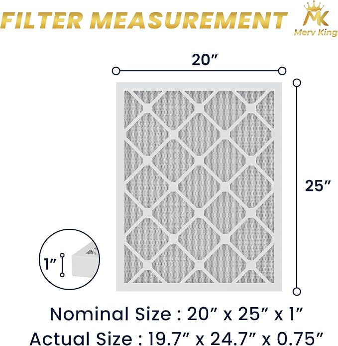 MervKing 20x25x1 Air Filter Actual Size: 19.7" x 24.7" x 0.75" MERV 8 MPR - Image 2