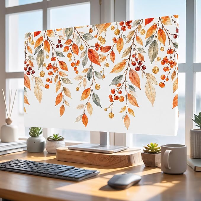 Autumn Leaves Orange Watercolor Indoor TV Cover, Elastic TV Screen Protector - Image 4