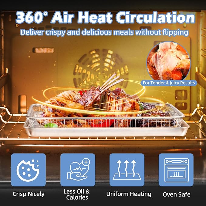 TeamFar Air Fryer Basket for Oven, 2 Set Stainless Steel Air Fryer Basket and - Image 4