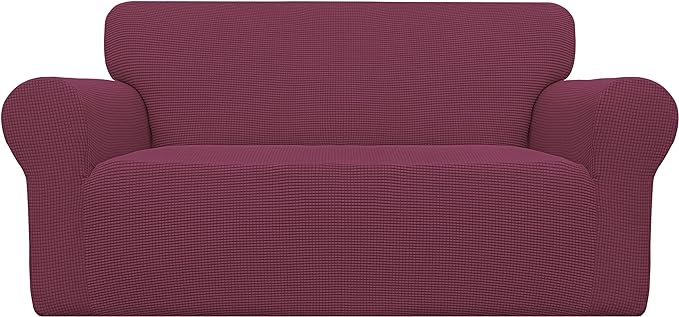 Easy-Going Stretch Oversized Loveseat Slipcover 1-Piece Sofa Cover Furniture Protector Couch Soft with Elastic Bottom for Kids Polyester Spandex Jacquard Fabric Small Checks ASH Rose