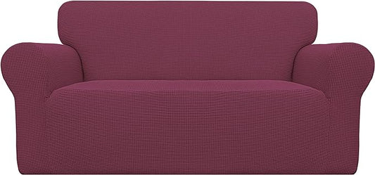 Easy-Going Stretch Oversized Loveseat Slipcover 1-Piece Sofa Cover Furniture Protector Couch Soft with Elastic Bottom for Kids Polyester Spandex Jacquard Fabric Small Checks ASH Rose