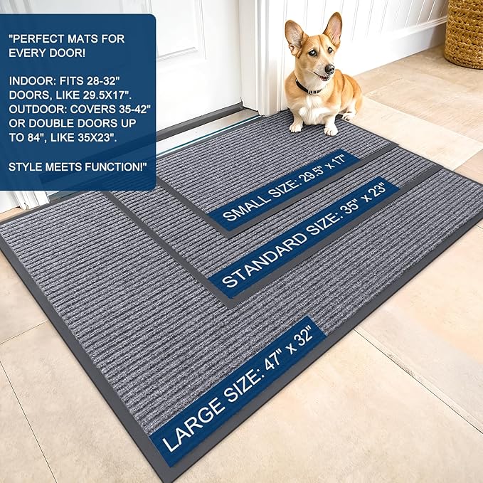 OLANLY Front Door Mat Indoor Outdoor Entrance, Waterproof Heavy Duty Doormat, Fade Resistant, Low Profile, Easy Clean Patio Porch Welcome Floor Mats for Entry, 71x34, Light Gray