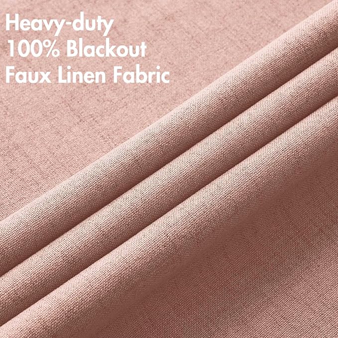 MIULEE Linen Blackout Curtains for Bedroom Thermal Insulated Blush Pink Grommet Room Darkening Black Out Drapes for Living Room Nursery 52 x 54 Inch (2 Panels)