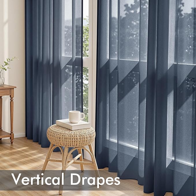 MIULEE Navy Blue Sheer Curtains 108 Inches Long, 4 Panels Set, Light Filtering Rod Pocket Voile Drapes Window Treatments, Semi Transparent Airy Fabric for Bedroom and Living Room, 54 x 108 Inches