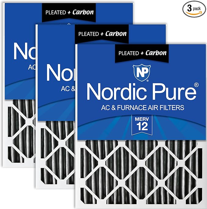 Nordic Pure 24x24x2 Furnace Air Filters MERV 12 Pleated Plus Carbon 3 Pack by NordicPure