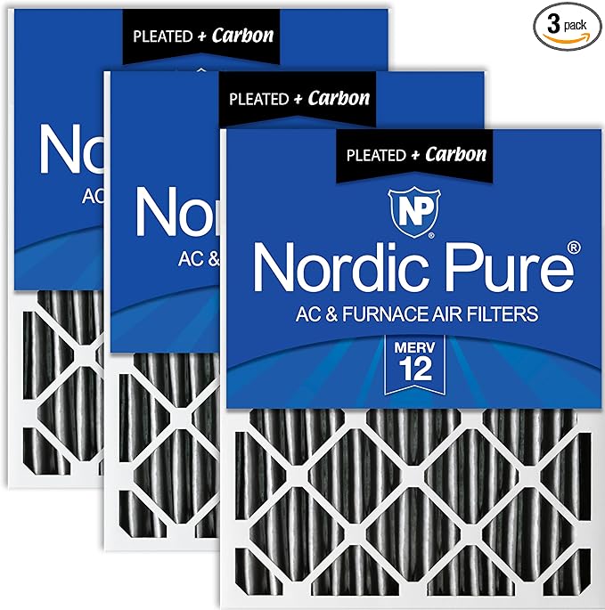 Nordic Pure 10x20x2 Furnace Air Filters MERV 12 Pleated Plus Carbon 3 Pack by NordicPure