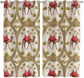 2 Panel Kitchen Cafe Curtains, Camels Palm Trees Sunlight Filtering Nature Air by Hokiten