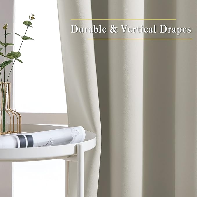 NICETOWN Room Darkening Slding Glass Curtain Panels - Window Treatment Thermal Insulated Grommet Light Blocking Drapes for Bedroom/Home Office (2 Panels, 80 by 84, Natural)