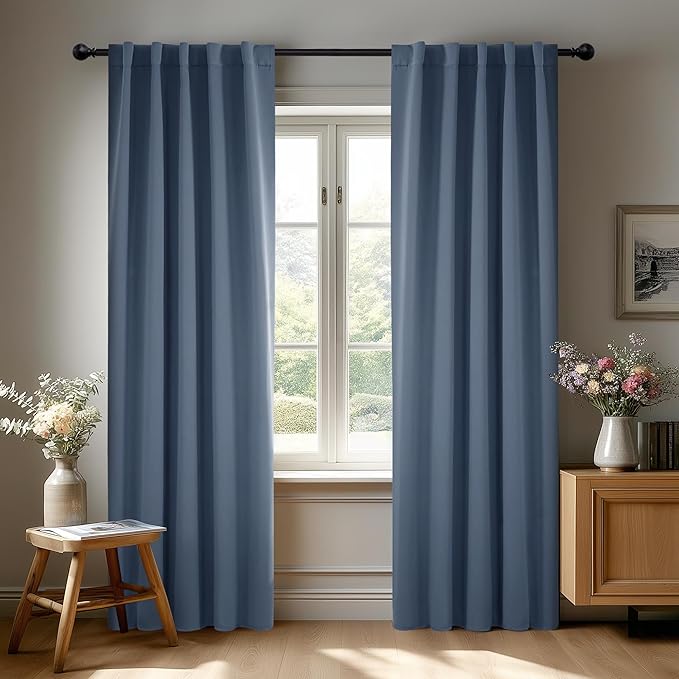 Deconovo Blackout Curtains, Thermal Insulated, W42 x L72 2 Panels, Back Tab, Machine Washable, Room-Darkening Drapes for Bedroom/Living Room Stone Blue