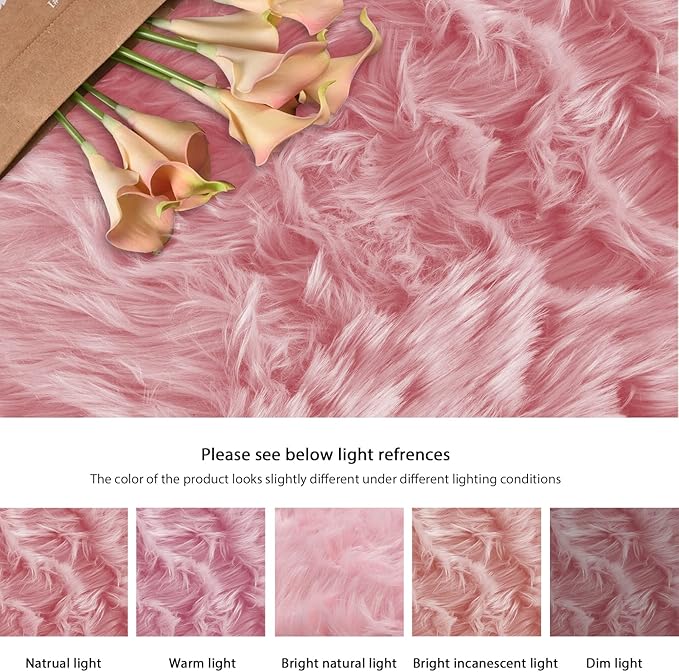 ORINOVA Plush Living Room Rugs 6x9 Rugs for Kids Room Pink Washable Faux Sheepskin Fuzzy Fur Rug for Bedroom Large Fluffy Nursery Rug