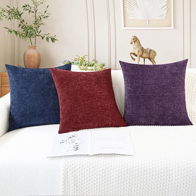CaliTime Christmas Throw Pillow Covers Decorative 16 X 26 Inches Pack of 2 Cozy Chenille Cushion Cases for Couch Sofa Bed Living Room Home Burgundy