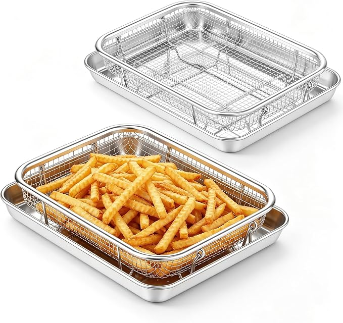 TeamFar Air Fryer Basket for Oven, 2 Set Air Fryer Accessories, 10.4” x 8” | by TeamFar