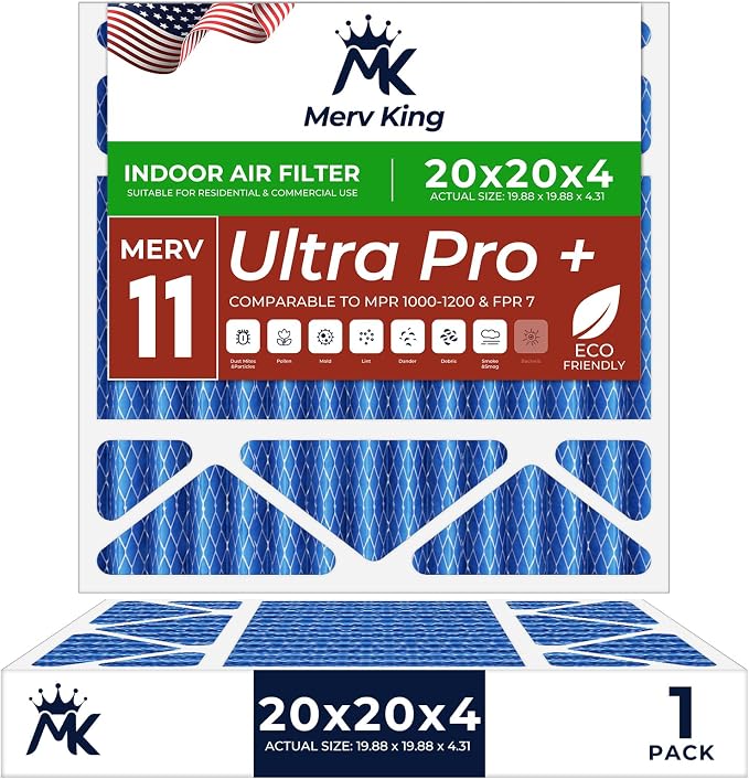 MervKing 20x20x4 Air Filter Actual Size: 19.88" x 19.88" x 4.31" MERV 11 MPR by MervKing