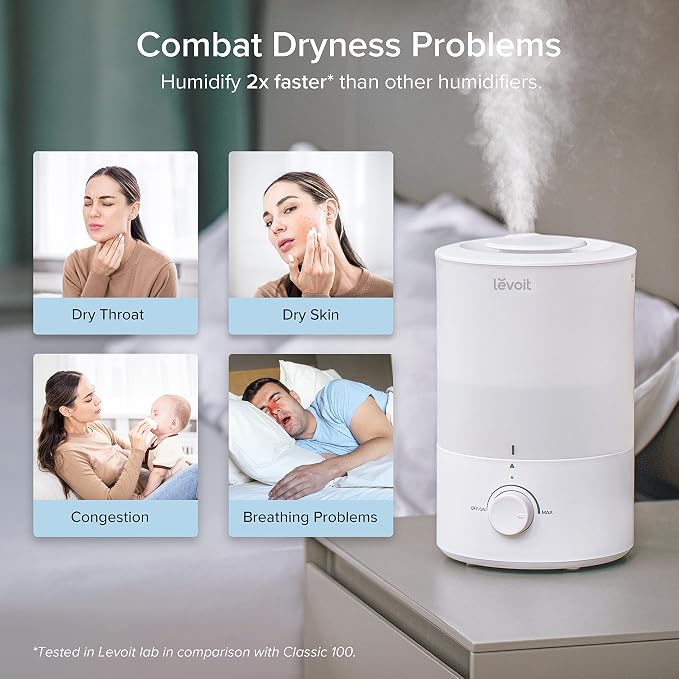 Levoit Humidifiers for Bedroom, 3L Cool Mist, Essential Oil Diffuser | Top - Image 9