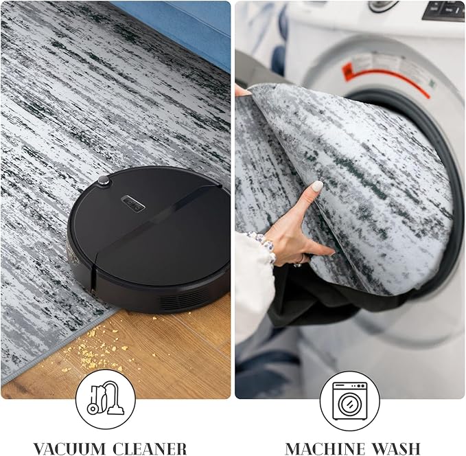 Lansny Modern Abstract Runner Rug 2x6, Black Grey White Washable Kitchen Runner Non-Slip Soft Hallway Rug Runner Thin Print Faux Wool Carpet for Entryway Bedroom Laundry Room Indoor Home Decor