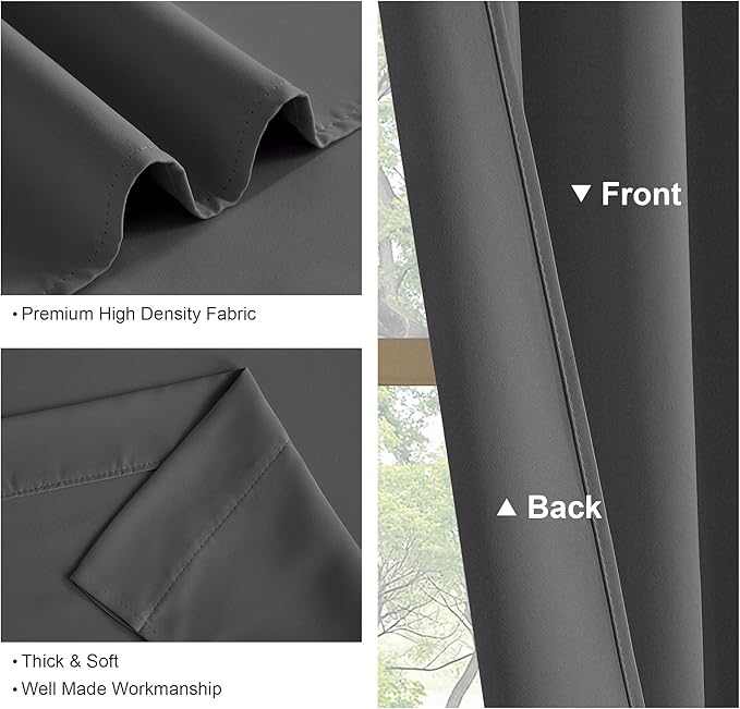 PONY DANCE Blackout Window Curtains - Back Tab Window Treatments Curtain Panels/Draperies Room Darkening Noise Reducing Home Fashion, Wide 52 x Long 63 inches, Grey, One Pair