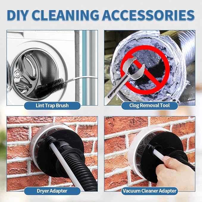 Bluesea 7 Pieces 12 Feet Dryer Vent Cleaner Kit, Reinforced Nylon Dryer Vent - Image 3