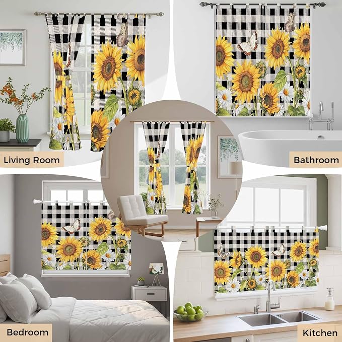 Sunflowers Living Room Curtains 84 Inch Length, Window Curtains Tab Top - Image 7