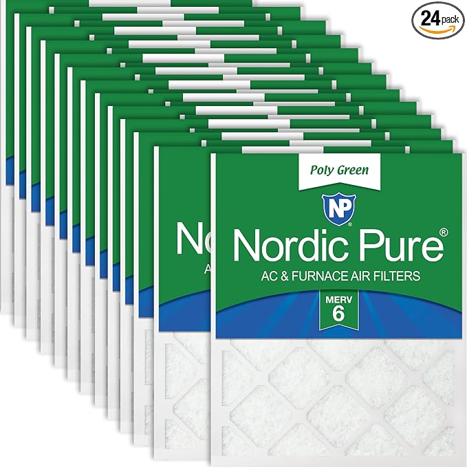 Nordic Pure 20x24x1 Poly Green MERV 6 Pleated AC Furnace Air Filters 24 Pk | by NordicPure