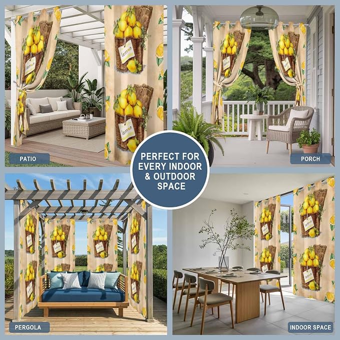 Lemon Outdoor Curtains for Patio Lemons in Baskets Summer Tropical Plant Brown - Image 8