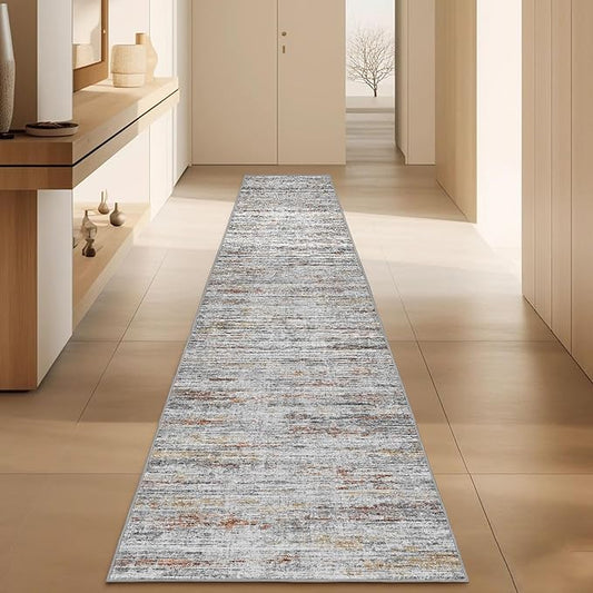 2x10 Runner Rug Non-Slip，Modern Abstract 10ft Washable Runner Rugs for Hallways, Ultra-Thin Long Kitchen Rug Runners,Stain Resistant Floor Carpet for Bedroom,Laundry Room,Entryway（Grey/Multi,2'x10'）