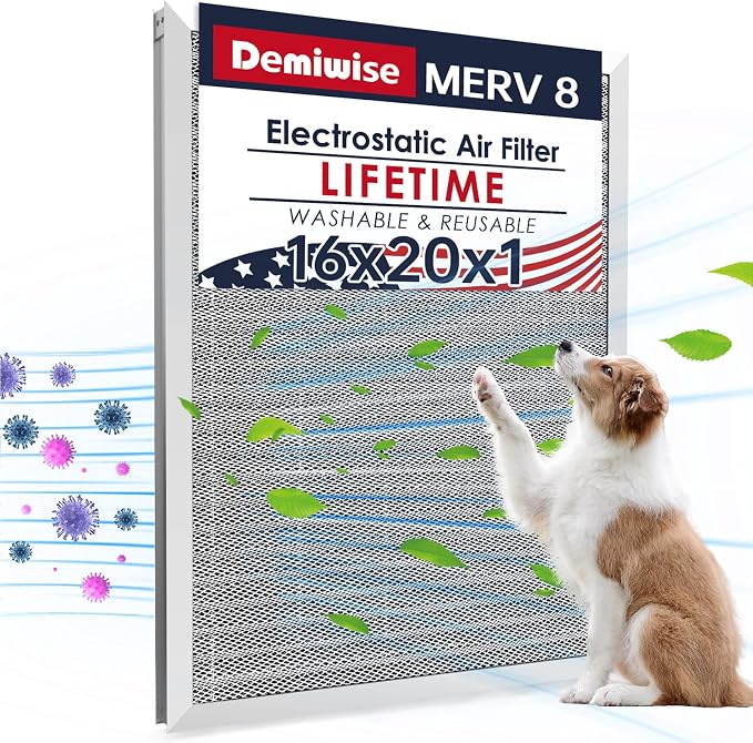 MERV 8 16x20x1 Washable Aluminum Lifetime Furnace Filter, Reusable AC/HVAC by Demiwise