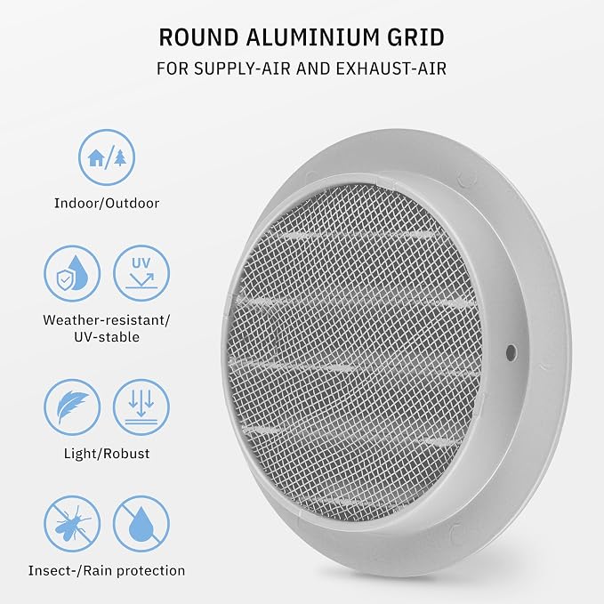 calimaero® WSGG 4" Inch Gray Round Metal Air Vent Grill Cover Flat Louver - Image 3