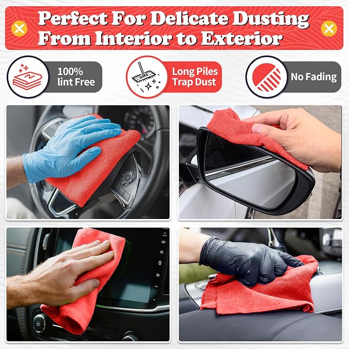 FIXSMITH Microfiber Cleaning Cloth, Shop Towels Bulk, 24 Pack Red Microfiber - Image 3