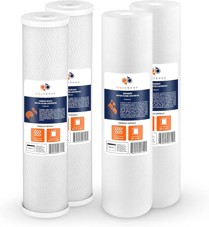 Aquaboon 5 Micron 20 x 4.5 Water Filter Cartridges Set of 4, Whole House Water by Aquaboon