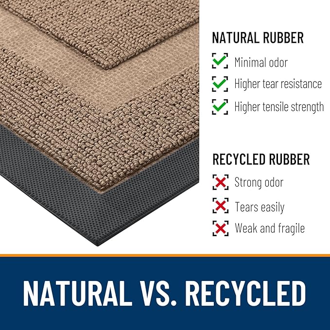 OLANLY Front Door Mat Indoor Outdoor Entrance, Waterproof All-Season, All-Weather Doormat, Sturdy Natural Rubber, Low Profile, Easy Clean Patio Porch Entryway Mat, 29.5x17, Mocha