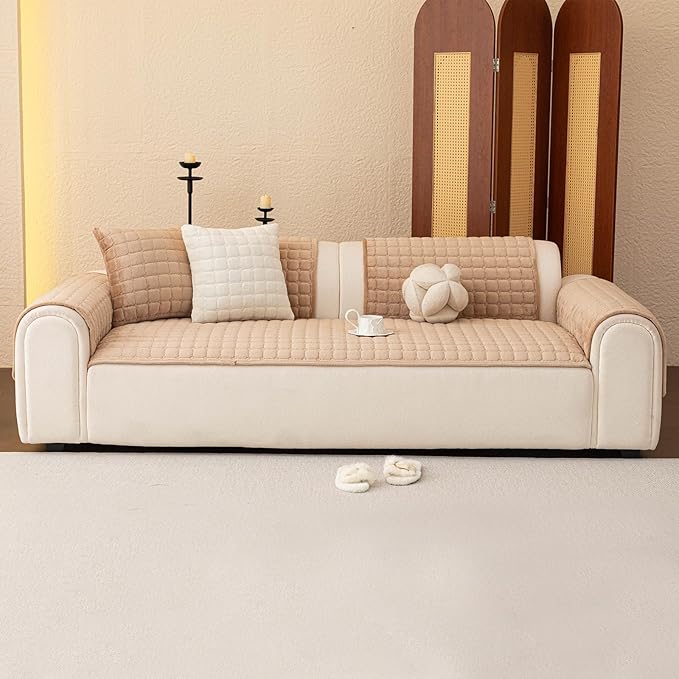 Velvet Couch Covers for Dogs, Dog Sectional Couch Covers, Pet Couchs Cover for Loveseat, Couchs Protector for Dogs, Sectional Sofa Cover for Pet Washable(1PC,Khaki,27.6"×59")
