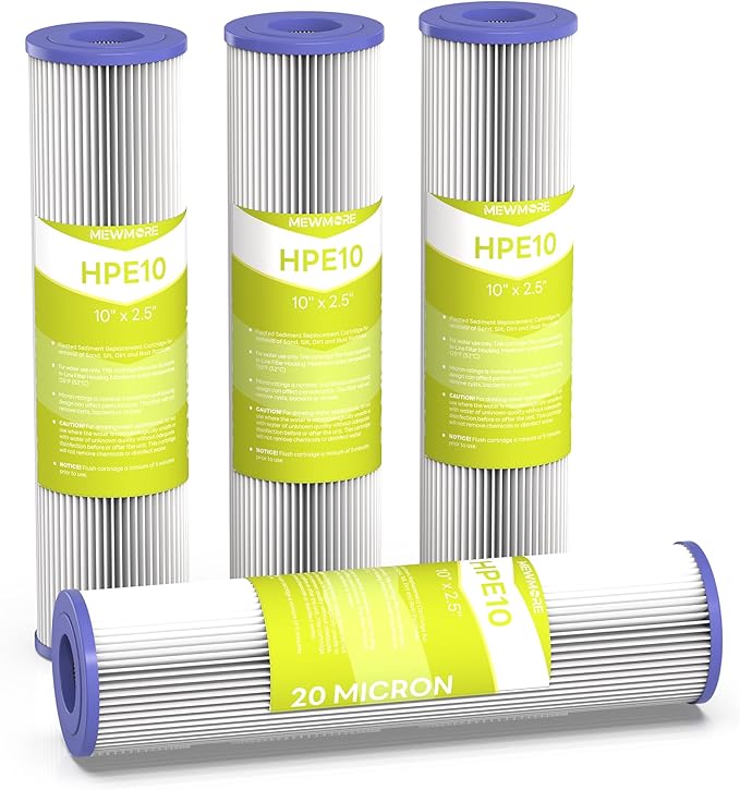 20 Micron Whole House Water Filter Cartridge, Pleated Sediment Filters by MewMore