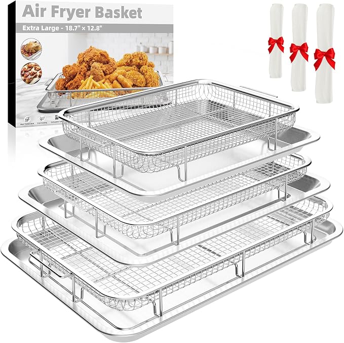 Air Fryer Basket for Oven, 3 Set Stainless Steel Oven Air Fryer Basket and Tray by YEPATER