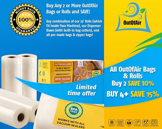8" x 25' Rolls - 4 Pack OutOfAir Vacuum Sealer Rolls. Works - Image 4