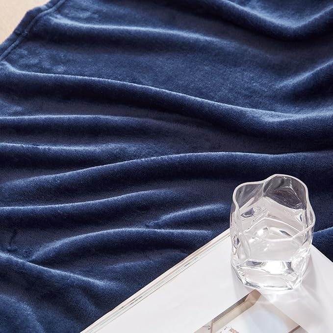 Exclusivo Mezcla Fleece Blanket Cal King Size for Bed, Super Soft and Warm, All Season, Cozy, Plush, Lightweight, 120x120 Inches, Navy Blue