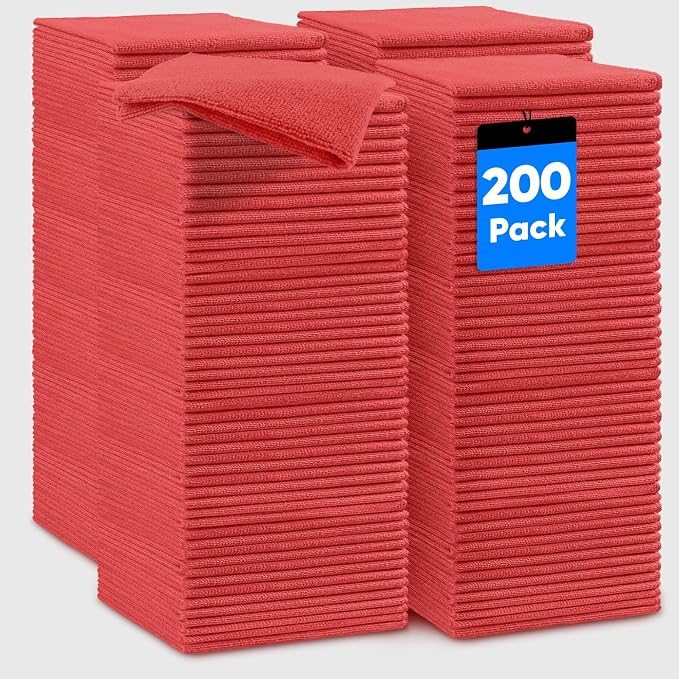 HOMEXCEL Red Microfiber Cleaning Cloths, 200 Pack Microfiber Towels by HOMEXCEL