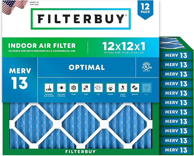 Filterbuy 12x12x1 Air Filter MERV 13 Optimal Smoke & Allergy Defense, by Filterbuy