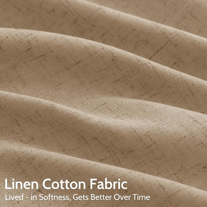 Sand Beige Linen Curtains for Living Room 105 Inches Long Simple Modern Light Filtering Semi Sheer Curtain Back Tab Rustic Farmhouse Luxury Home Decor Drapes for Bedroom Dinner Room 52x105, 2 Panels