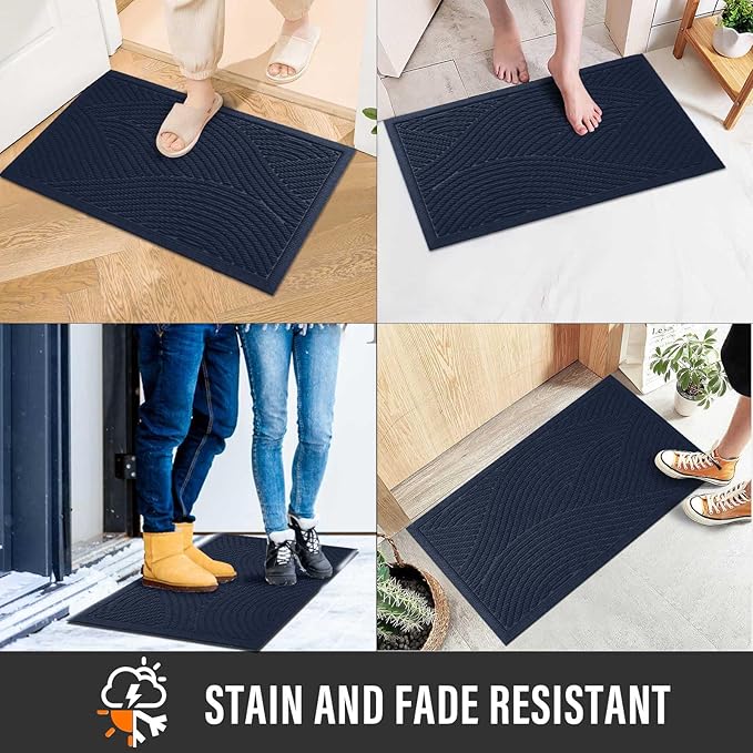 HIYARD Sturdy Front Door Mat, Absorbent Muddy Dirt Resist Welcome Door Mats Outdoor Indoor, Stain and Fade Resistant, Non-Slip Backing Entry Mat Low Profile Doormat for Entryway, 47×32, Blue