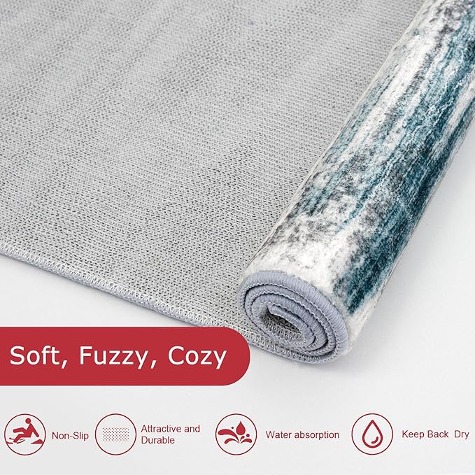 KOZYFLY Modern Abstract Hallway Runner Rug, 2x5 Washable Rug Runner Non-Slip Soft Striped Kitchen Runner Rugs, Print Blue Carpet Runner for Entryway Bathroom Laundry Room Foyer