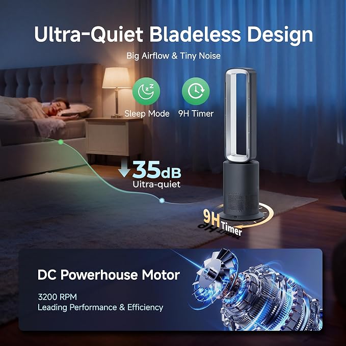 Xcity TP09Pro Bladeless Tower Fan, 3-in-1 Air Purifier, Space Heater & Cooling - Image 7