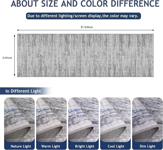 Runners for Hallways 2x8 Kitchen Runner Rugs，Modern Abstract Rug Runners for Entryway，Stain Resistant Washable Runner Rug Non-Slip 8ft Carpet Rug for Bedroom Living Laundry Room,（Blue/Grey,2'x8'）