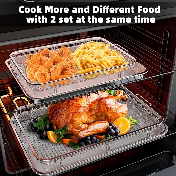 Air Fryer Basket, 2 Set Air Fryer Pans and Tray - Image 4