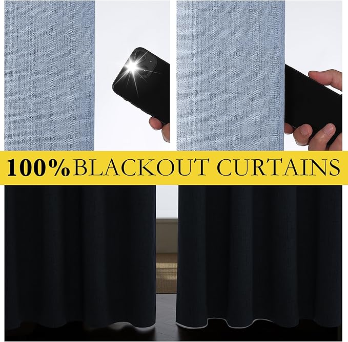 NICETOWN Stone Blue Vintage Linen 100% Blackout Curtains for Classroom, Thermal Insulated Curtains 72" Long, Noise Reducing Window Treatment Drapes for Gym Room, 42" Wide Per Panel, Set of 2